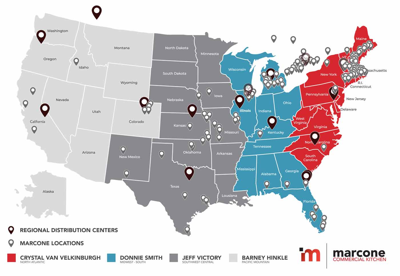 Marcone Commercial Kitchen sales agents map